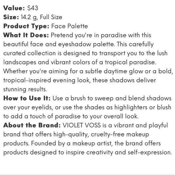 Violet Voss Pretty in Paradise Pallete 6 Shade Shadow + 2 Shade Face - Picture 9 of 9